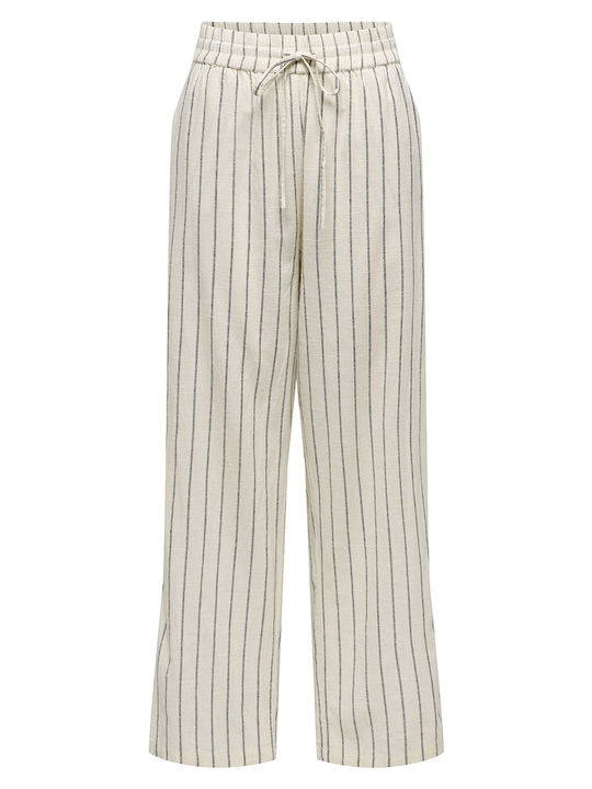 Only Damen Stoffhose mit Gummiband in Lose Passform Gestreift Silver Lining