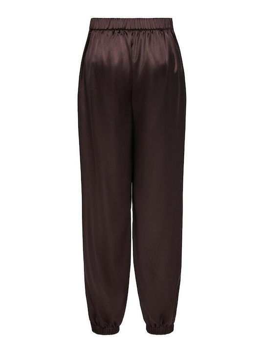 Only Women's High Rise Satin Trousers with Elastic in Balloon Leg Style Brown Only Women's High Rise Satin Trousers with Elastic in Balloon Leg Style Brown