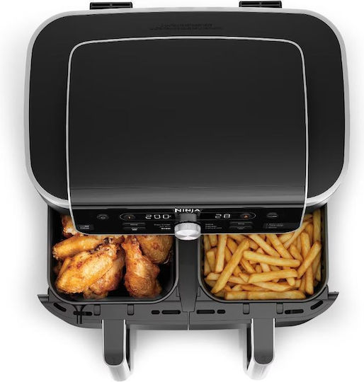 Ninja Doppelzone Heißluftfritteusen mit Doppeltem Abnehmbaren Behälter 9,5 lt Grau