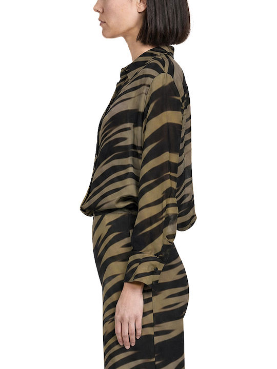 Langärmeliges Damenhemd Gelb-Schwarz W27B6153-EINZELFARBE