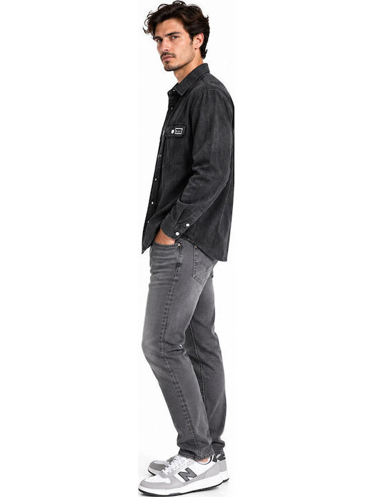 Langärmeliges Denim Overshirt in Normale Passform Schwarz