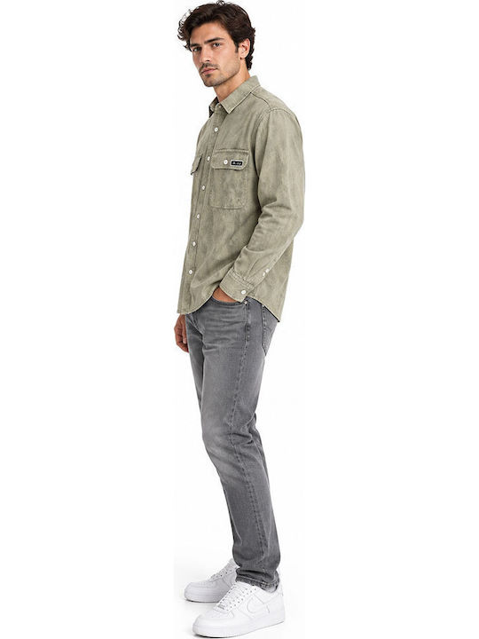 Long Sleeve Denim Overshirt in Regular Fit Khaki