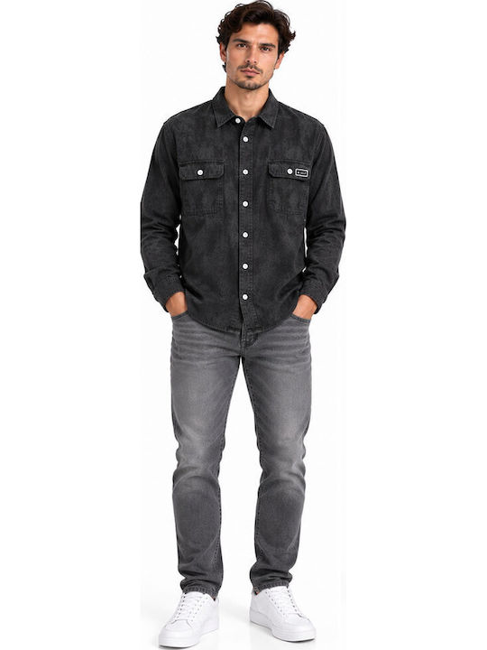 Langärmeliges Denim Overshirt in Normale Passform Schwarz