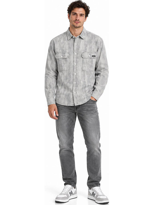 Langärmelig Denim Overshirt in Normale Passform Grau
