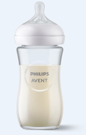 Philips Γυάλινο Μπιμπερό Natural Response Κατά των Κολικών με Θηλή Σιλικόνης για 1+ μηνών Διάφανο 240ml