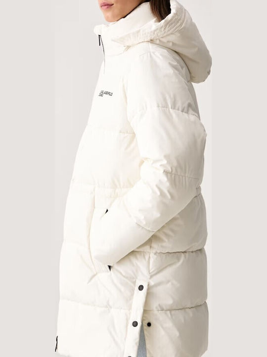 Long Women's Puffer Jacket for Winter White