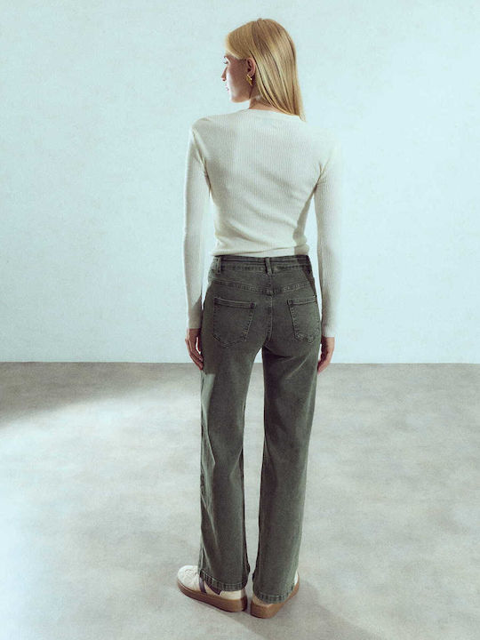 Celestino Blugi Damă Bumbac Wide Leg Lejer Fit Kaki
