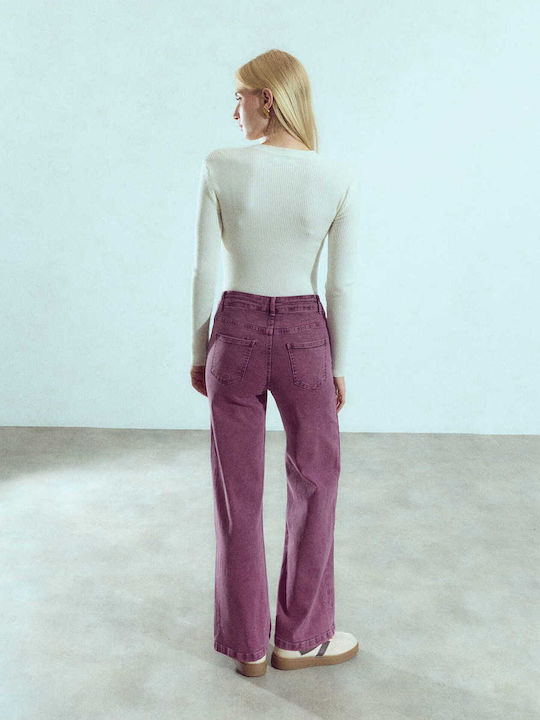 Celestino Blugi Damă Din Bumbac Wide Leg Lejer Fit Violet