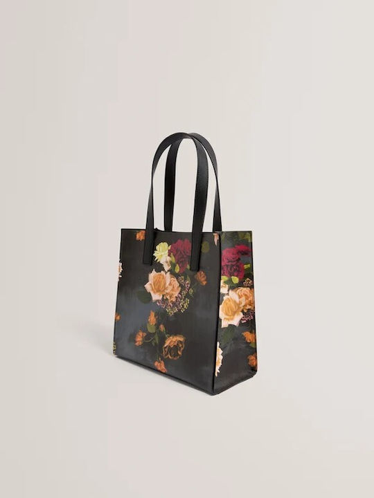 Blumige Damen Schultertasche Schwarz