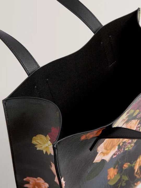 Blumige Damen Schultertasche Schwarz