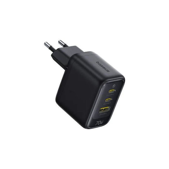 Baseus Φορτιστής Χωρίς Καλώδιο με Θύρα USB-A και 2 Θύρες USB-C 70W Μαύρος (Enerfill FE22)