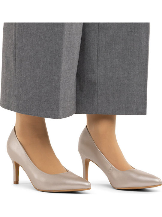 Leder Pumps Mit Mittelhohem Gold Absatz