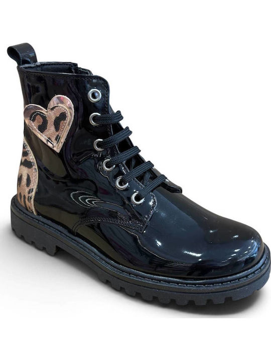Kinderstiefel aus Lackleder mit Reissverschluss Schwarz