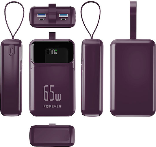 Forever Vibe-TB65 Външна Батерия 20000mAh 65W с 2 USB-A Изходни Порта и 2 USB-C Изходни Порта Power Delivery / Quick Charge Лилав