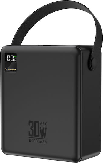 Wozinsky W8-B Външна батерия 100000mAh 30W с 2 USB-A изходни порта и 2 USB-C изходни порта Черна