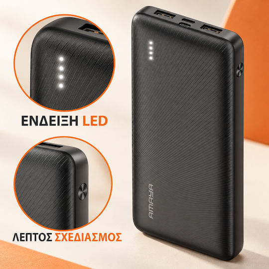 Amaya Apb-p128 Power Bank 10000mAh 2 Usb-a Anschlüsse Usb-c & Micro-usb Led-Anzeige Schwarze