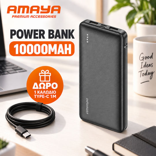 Amaya Apb-p128 Power Bank 10000mAh 2 Usb-a Anschlüsse Usb-c & Micro-usb Led-Anzeige Schwarze