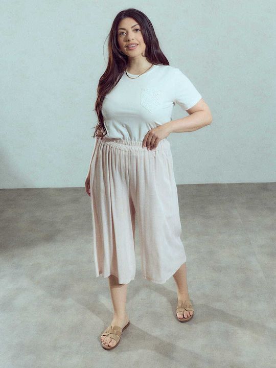 Celestino Zip-Culottes Einfarbige Viskose Loose Fit Beige