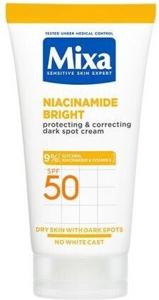 Mixa Moisturizing & Whitening Face Day Cream with SPF50 Against Dark Spots with Vitamin C & Niacinamide 50ml