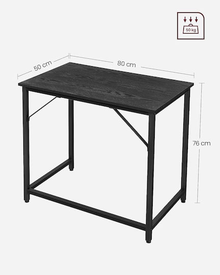 Wooden Desk Black with Metal Legs 80x50x76cm