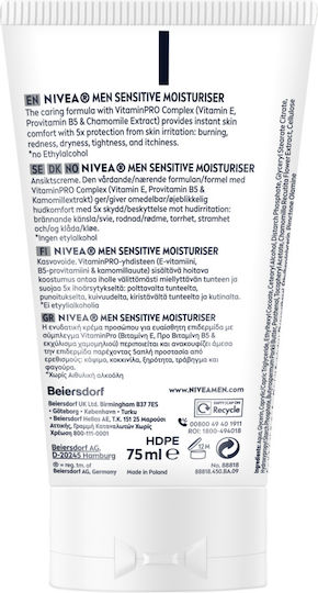Nivea Men Sensitive Moisturiser 24h Moisturizing Men's Face Cream Day 75ml