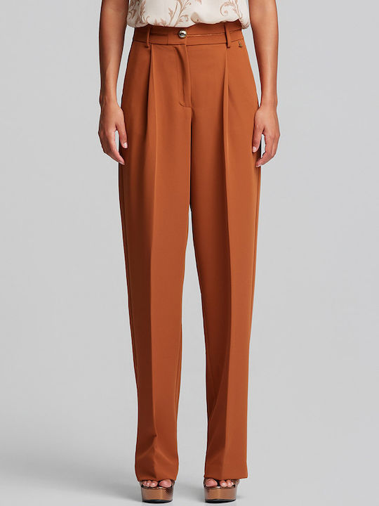 Women's High Rise Crepe Trousers in Loose Fit Ginger