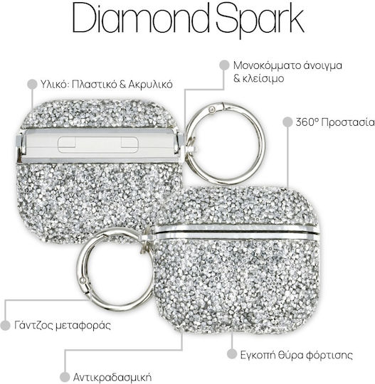 Sonique Diamond Spark Калъф Пластмасов с Кука в Сребрист Цвят за Apple AirPods 4