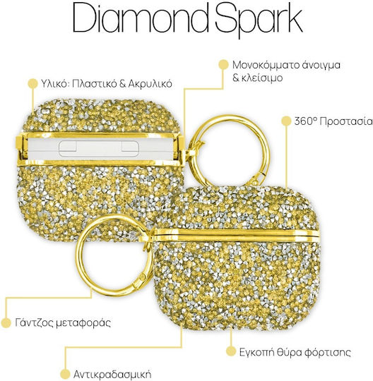 Sonique Diamond Spark Калъф Пластмасов С Кука В Златист Цвят За Apple AirPods 4