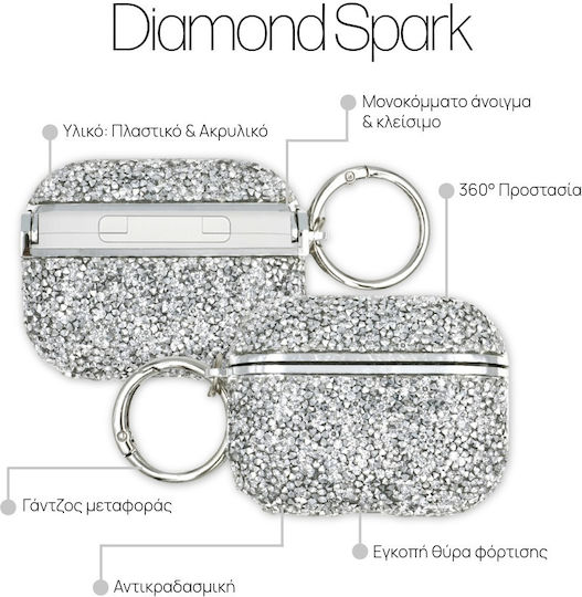 Sonique Diamond Spark Калъф Пластмасов С Кука В Сребрист Цвят За Apple AirPods Pro 3