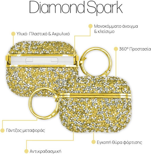 Sonique Diamond Spark Калъф Пластмасов С Кука В Златист Цвят За Apple AirPods Pro 2
