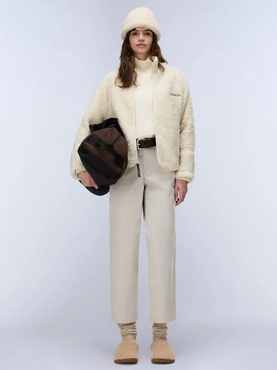 Cardigană Dama Tricotată cu Fermoar Beige