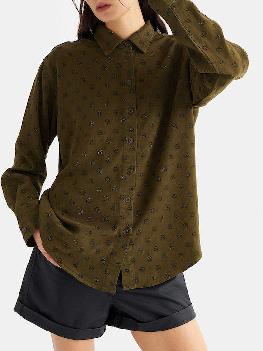 attrattivo Langärmeliges Damenhemd Olive Monochrom
