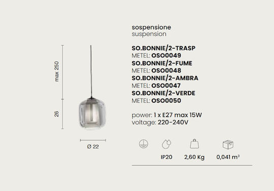 Ondaluce Pendant Light Honey with Socket E27 25x25cm