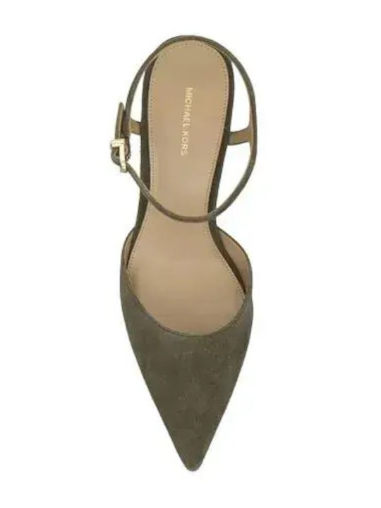 Wildleder Pumps mit Riemen Khaki