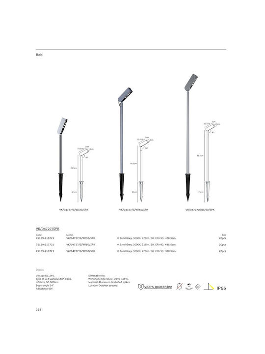VK Lighting LED Outdoor Floor Lamp 5W with Warm White Light IP65 Gray