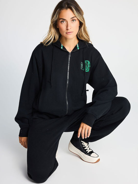 Women's Hooded Sweatshirt Cardigan Black