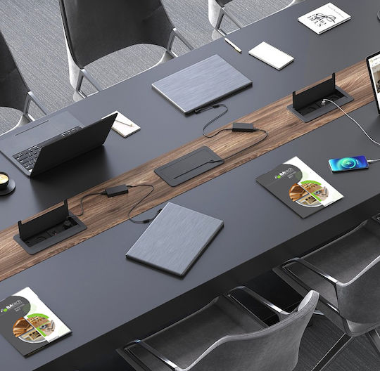 Design Light Διπλή Χωνευτή Πρίζα Ρεύματος με Καπάκι Μαύρη