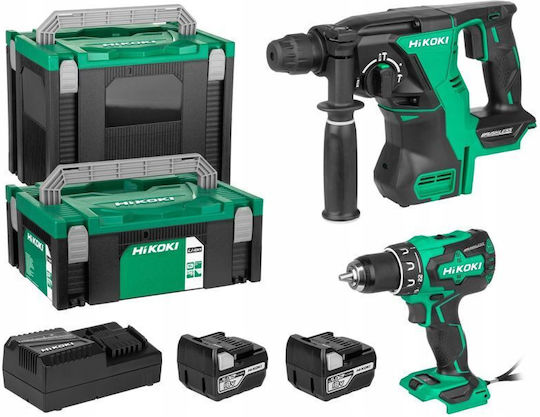 Hikoki KC18DRBLWDZ Комплект Двигател за Бормашина и Чук Безчеткови 18V с 2 Батерии 5Ah и Калъф