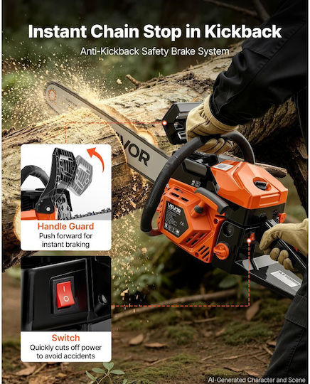 Vevor Gasoline Chainsaw 2.68hp 6.6kg with 45.72cm Blade