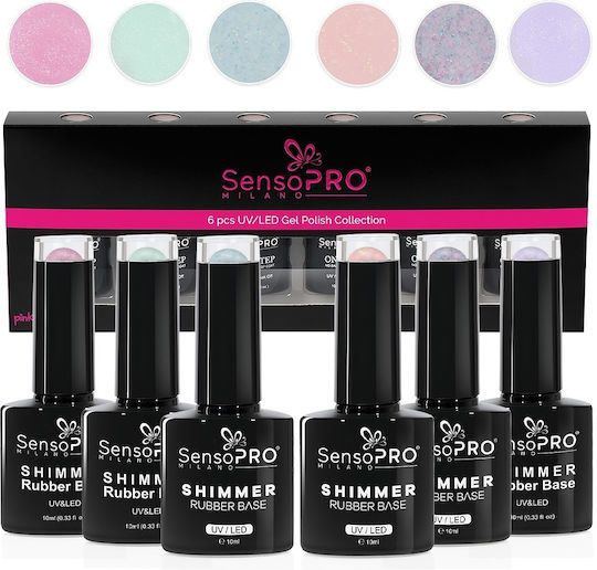 Set 6 Schimmer Gummi Base 10ml Sensopro Milano Strahlende Prinzessin