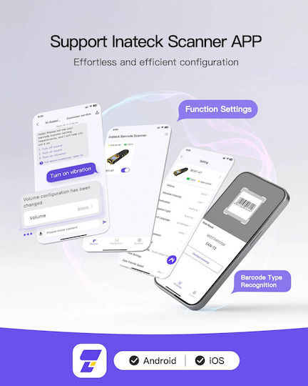 Inateck Scanner Χειρός Ασύρματο με Δυνατότητα Ανάγνωσης 1D Barcodes