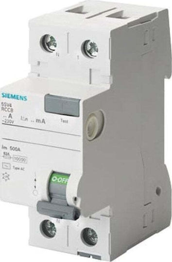 Siemens Диференциален Прекъсвач Rccb 2p 40a 0.03a Тип Ac Полюс N Ляв 5sv4314-0kl