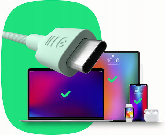 Green Cell Плетен Кабел USB-C мъжки - USB-C 100W PD Зелен 0.3m KABGC100PS30MG