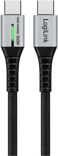 LogiLink Geflochtenes LED USB 3.2 Video Kabel USB-C männlich - USB-C 100W PD Schwarz 0,5 m CU0431