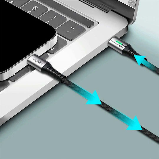 LogiLink Geflochtenes LED USB 3.2 Video Kabel USB-C männlich - USB-C 100W PD Schwarz 0,5 m CU0431