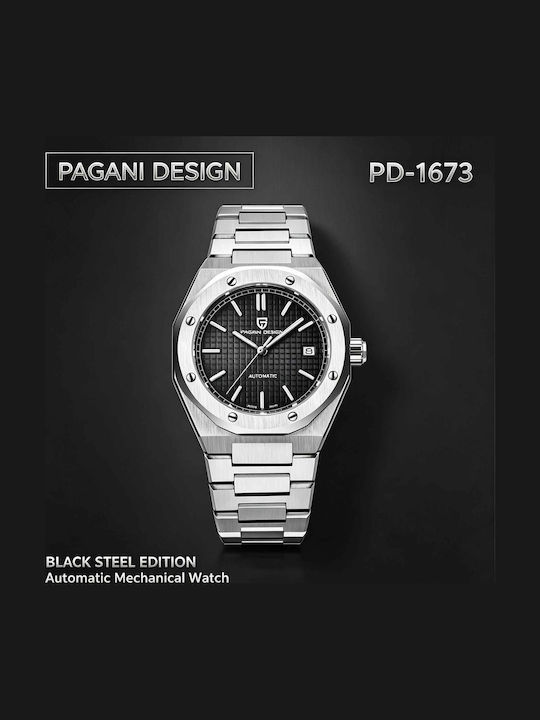 Pagani Design Ceas Bărbătesc 40mm Automat cu Brățară Din Oțel Black/Silver