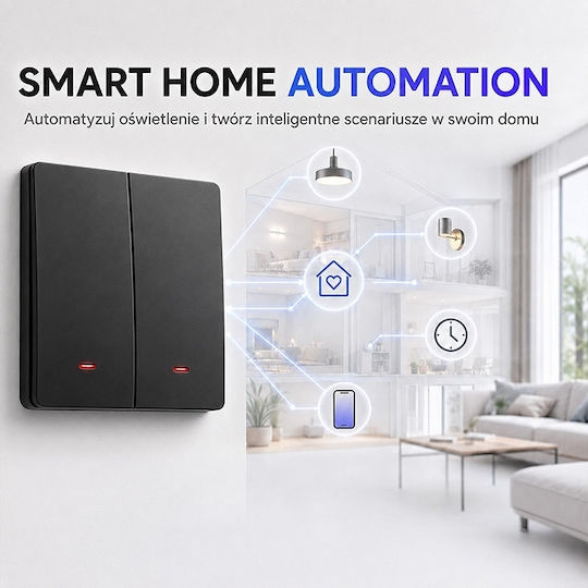 Qoltec Recessed Touch Wi-Fi Double Wall Switch with Black Frame