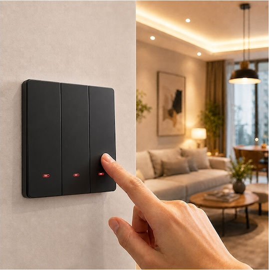 Qoltec Recessed Touch Wall Switch Wi-Fi with Frame Black