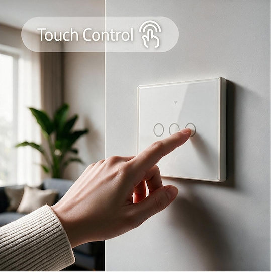 Qoltec Вграден Стенен Прекъсвач Сензорно Управление Wi-Fi с Рамка Бял
