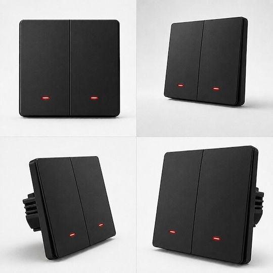 Qoltec Recessed Touch Wi-Fi Double Wall Switch with Black Frame